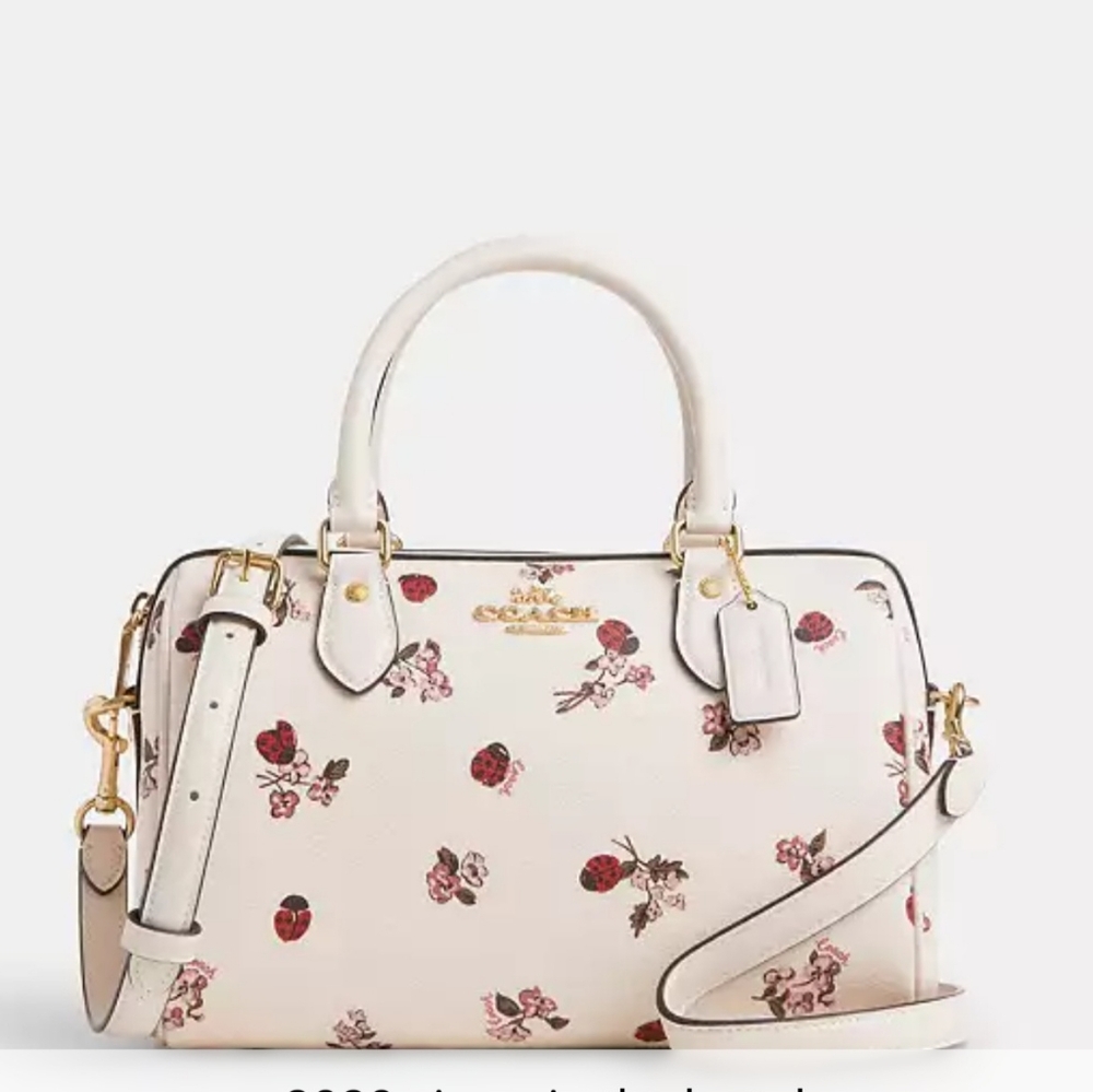 Coach Rowan Satchel Bag With Ladybug Floral Print